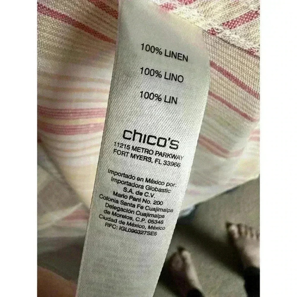 CHICO'S No Iron 100% Linen Top Size 2 M L White Orange Striped - Picture 4 of 10